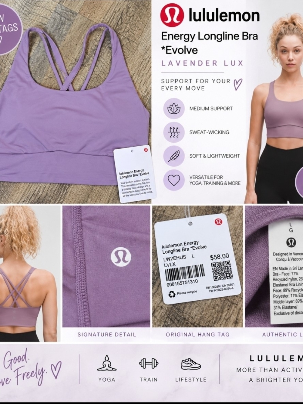 lululemon athletica Energy Longline Bra Evolve - Lavender